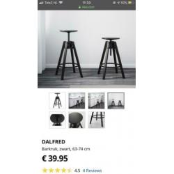 Dalfred barkruk zwart 2 stuks