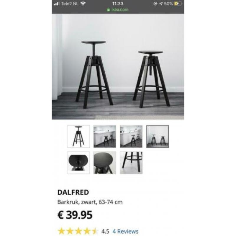Dalfred barkruk zwart 2 stuks