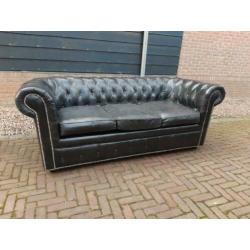 Zwarte leren Chesterfield bank Rofra style