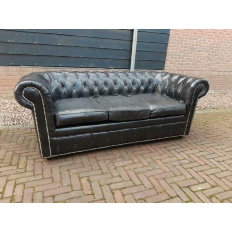 Zwarte leren Chesterfield bank Rofra style