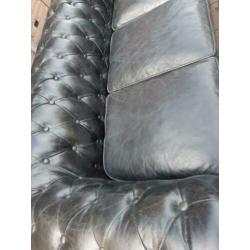 Zwarte leren Chesterfield bank Rofra style