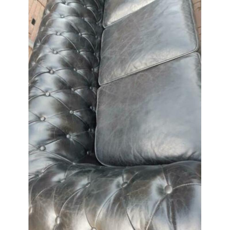 Zwarte leren Chesterfield bank Rofra style