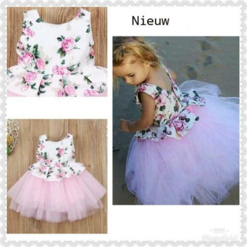 Baby jurk met rozen en tule in roze maat 74/80