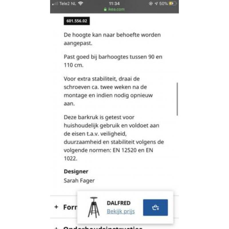 Dalfred barkruk zwart 2 stuks