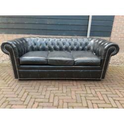Zwarte leren Chesterfield bank Rofra style