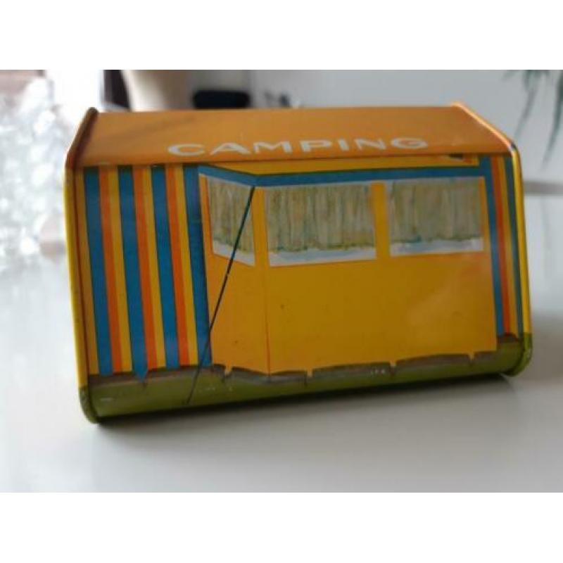 Geel camping blikje / spaarpot