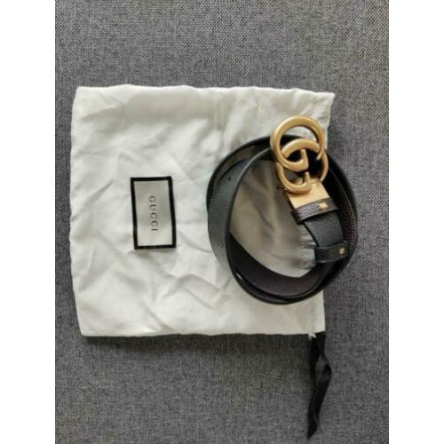 Gucci damesriem, zwart leer, dubbele 'G' gesp