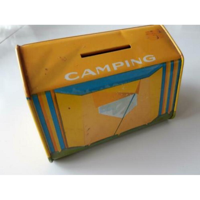 Geel camping blikje / spaarpot