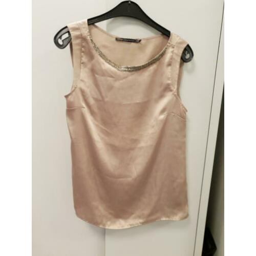 Beige/ bruine glans top met kraaltjes van Steps maat S