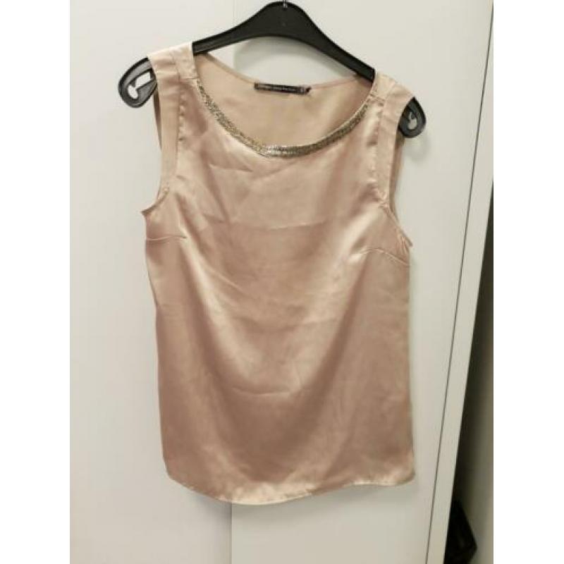 Beige/ bruine glans top met kraaltjes van Steps maat S