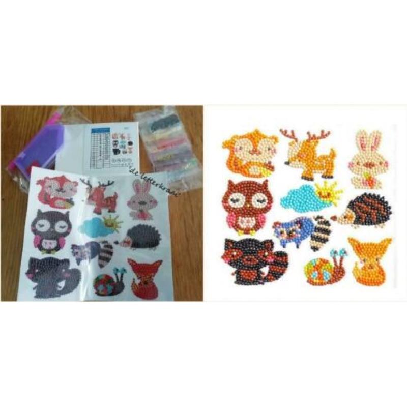 Diamond painting 6 of 8 STICKERS set oa dieren/ voertuigen
