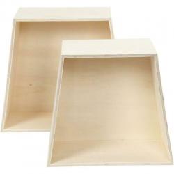 Houten display kistjes huizen 20,3+25,3+31cm set 3 stuks