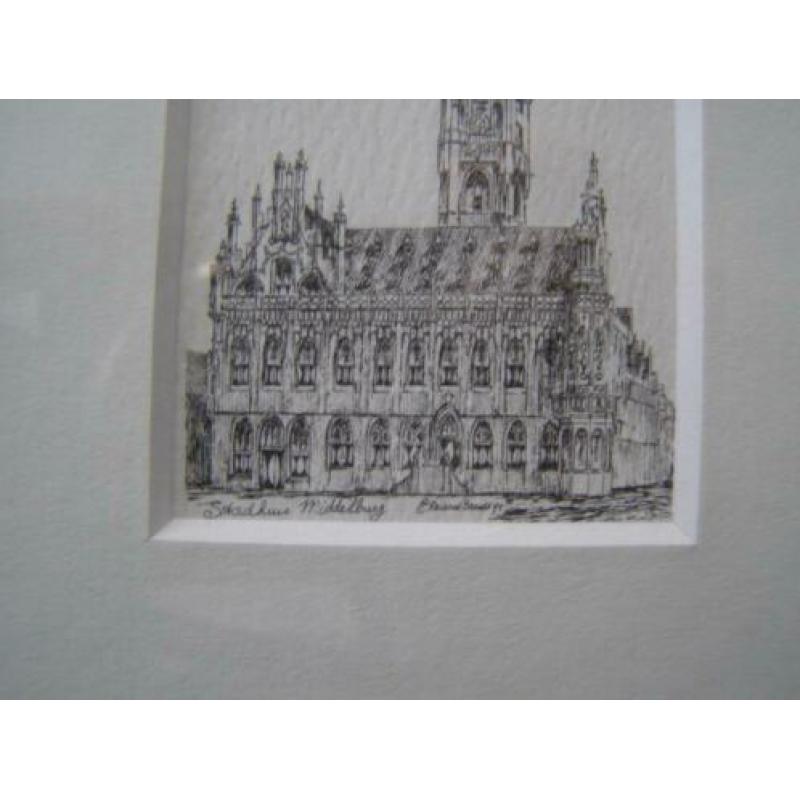 Pentekeningen Middelburg Vlissingen Reinoud Brandt ingelijst