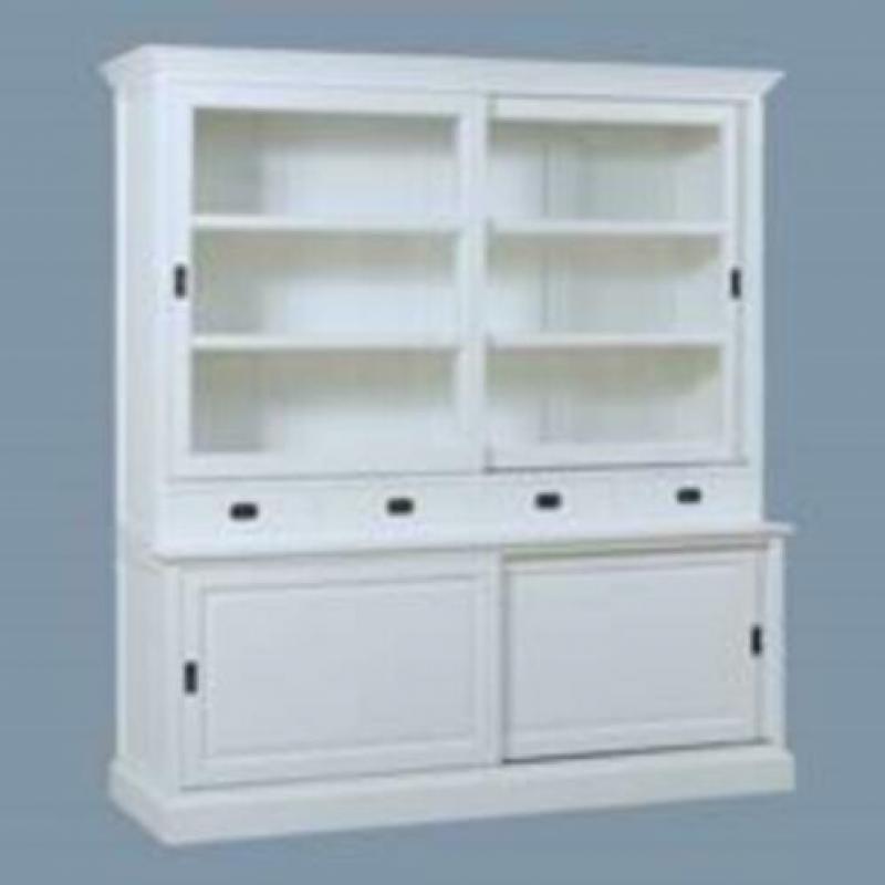 Landelijke buffet-Vitrinekast schuifdeur 210cm br.wit actie