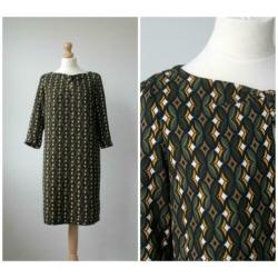 Steps - schitterende retro look jurk / groen print / maat M