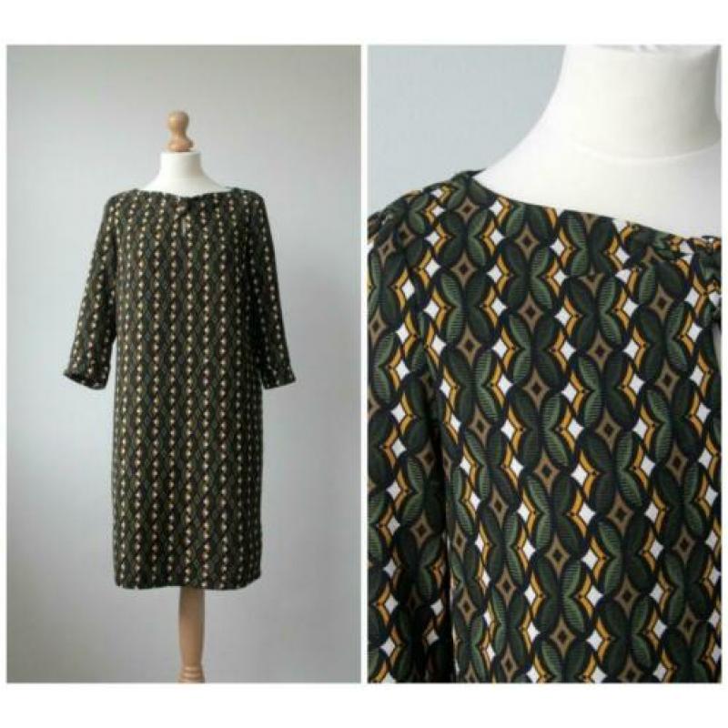 Steps - schitterende retro look jurk / groen print / maat M
