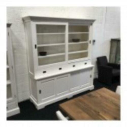 Landelijke buffet-Vitrinekast schuifdeur 210cm br.wit actie
