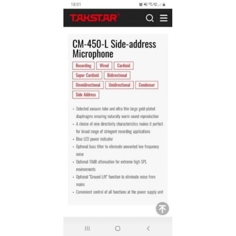 Takstar cm-40 grootmembraan condensator microfoon
