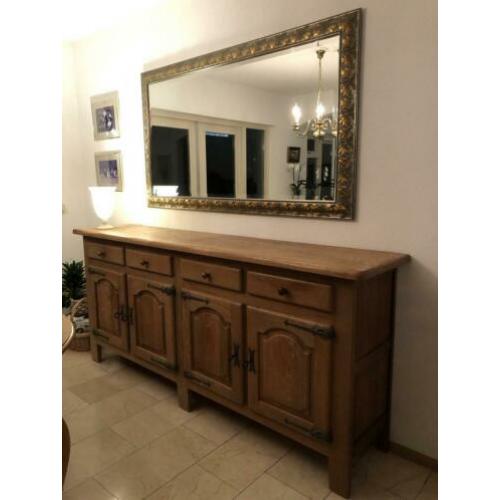 Blank eiken dressoir, spiegel, eethoek, salontafel