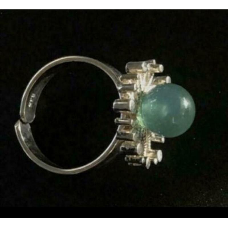 Zilveren RING en OORBELLEN met CHRYSOPRASE steen