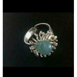 Zilveren RING en OORBELLEN met CHRYSOPRASE steen