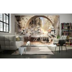 Afmeting: 400 cm breed x 250 cm hoog Materiaal: vliesbehang