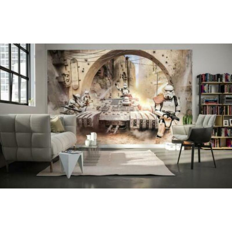Afmeting: 400 cm breed x 250 cm hoog Materiaal: vliesbehang