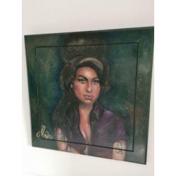 Amy Winehouse Portret met Olieverf Geschilderd 80x80