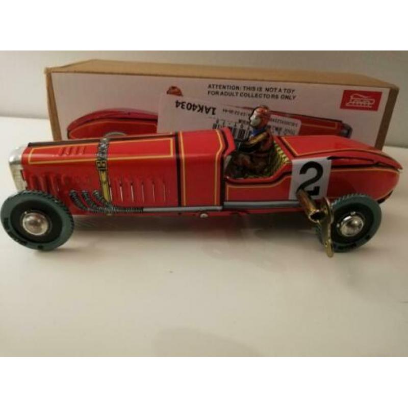 Blikken raceauto met sleutel en doosje 18 cm opwindbaar!!!