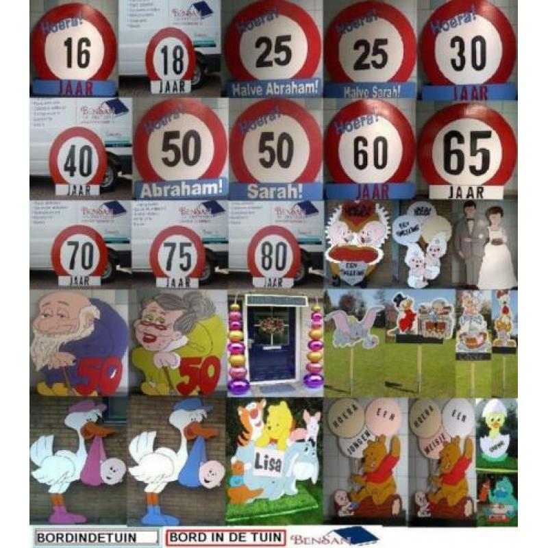 verjaardag bord 16 18 20 21 25 30 40 50 60 65 70 75 80 jaar