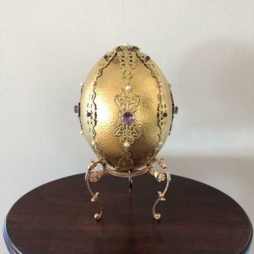 24karaat verguld struisvogel ei met edelstenen , faberge sti