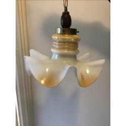 Art Deco Glazen hanglamp met hout,koper + armatuur Sféérvol