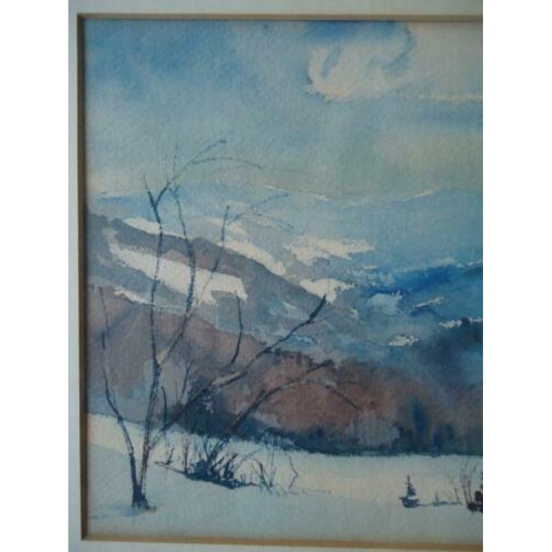 Aquarel winterlandschap gesigneerd