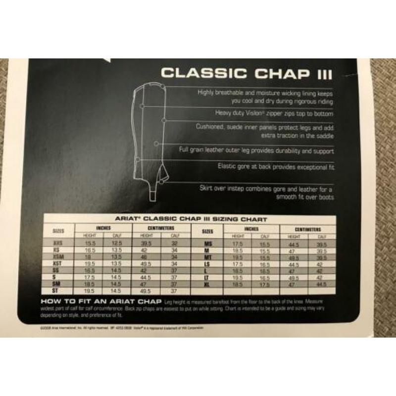 Nieuw Ariat Classic Chaps III, maat M, zwart