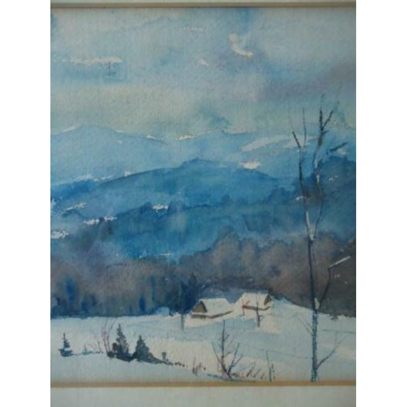 Aquarel winterlandschap gesigneerd