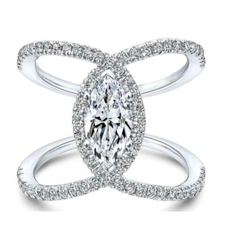 Elegante 925 sterling zilveren ring met witte zirkonen