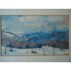 Aquarel winterlandschap gesigneerd