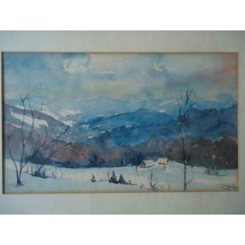 Aquarel winterlandschap gesigneerd