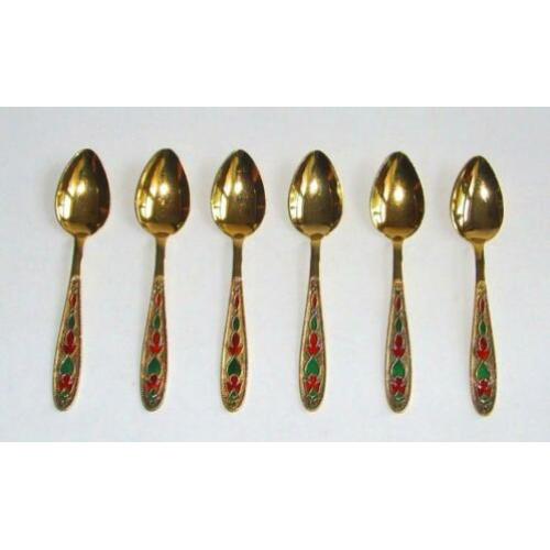 Antiek set 875 zilveren en vergulden thee lepels ca 1970