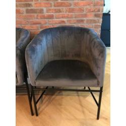 3x WOOOD Denver velvet grijze stoelen / h 79, b 60, d 58.