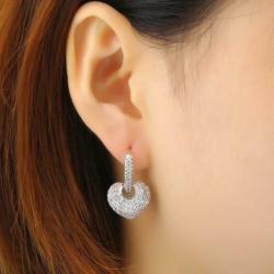 Oorbellen creolen hartjes platinum plated zirconia's zilver