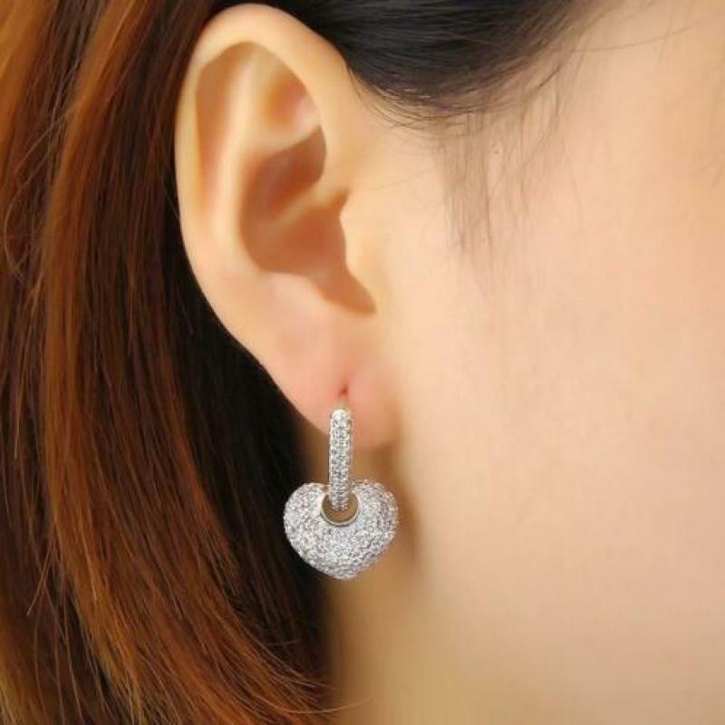 Oorbellen creolen hartjes platinum plated zirconia's zilver