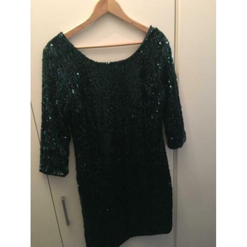 Groen glitter jurkje pailetten jurk feest gala party l xl !!