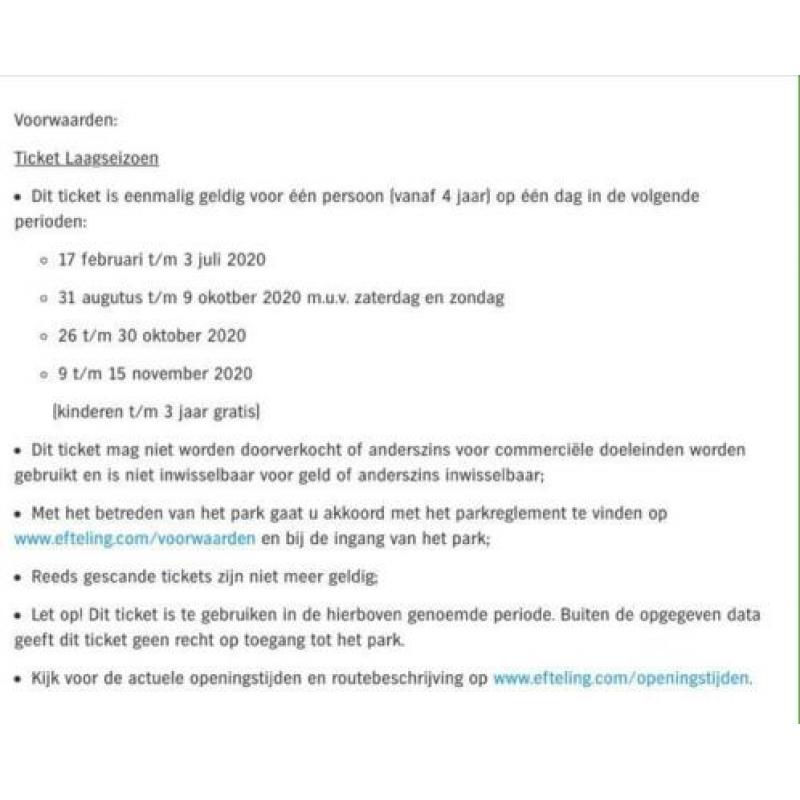 1 of Meerdere volle Efteling kortingskaart kaarten