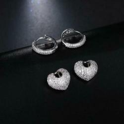 Oorbellen creolen hartjes platinum plated zirconia's zilver