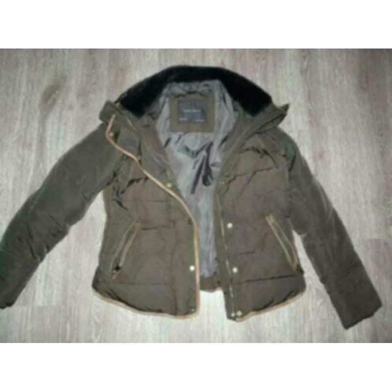 Winter bruin warme dikke dons veren winterjas Zara M 38 40.