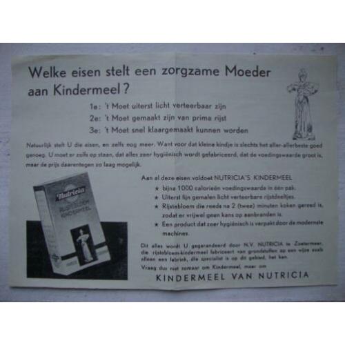 Nutricia Kindermeel oude reclame folder prijslijst