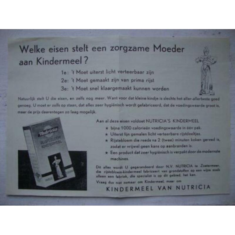 Nutricia Kindermeel oude reclame folder prijslijst