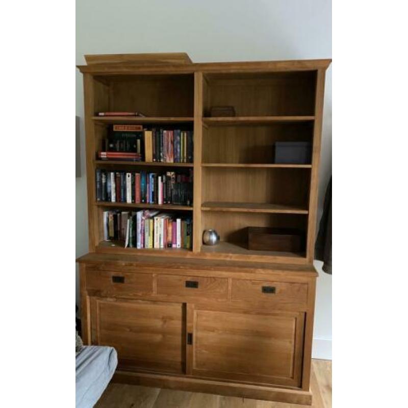 Teak houten buffetkast boekenkast open vitrinekast vakken