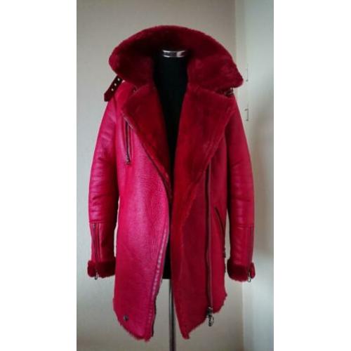 Rode leer look gevoerde winterjas van Berskha mt S